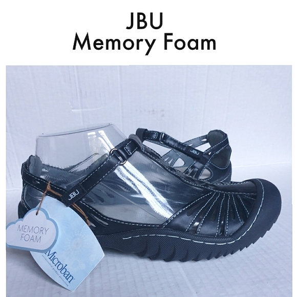 JBU Shoes - JBU Wm Melon Black Memory Foam Vegan Cutout Leather Sneakers Velcro T-Strap 7.5